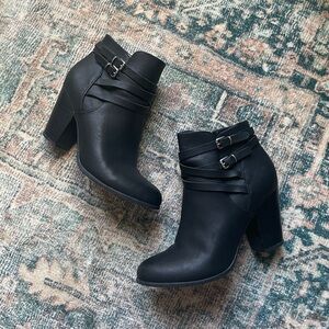 Xappeal Black Buckle Ankle Booties, Size 9